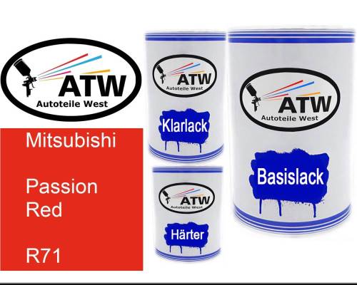 Mitsubishi, Passion Red, R71: 500ml Lackdose + 500ml Klarlack + 250ml Härter - Set, von ATW Autoteile West.